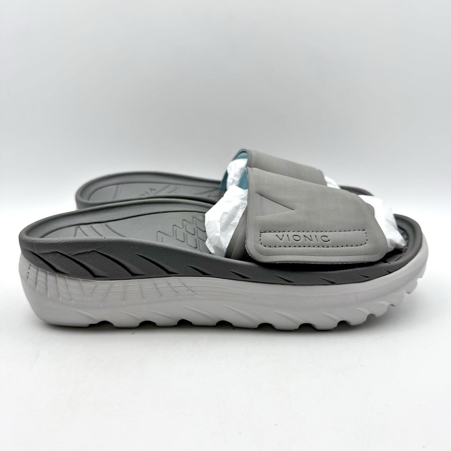 VIONIC Womens Rejuvenate Slide Sandals US 7 M EU 37 Grey Platform Slip On NIB