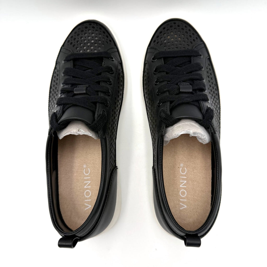 Vionic Womens Winny Perf Perforated Casual Sneakers Size 7.5 Black Leather NIB