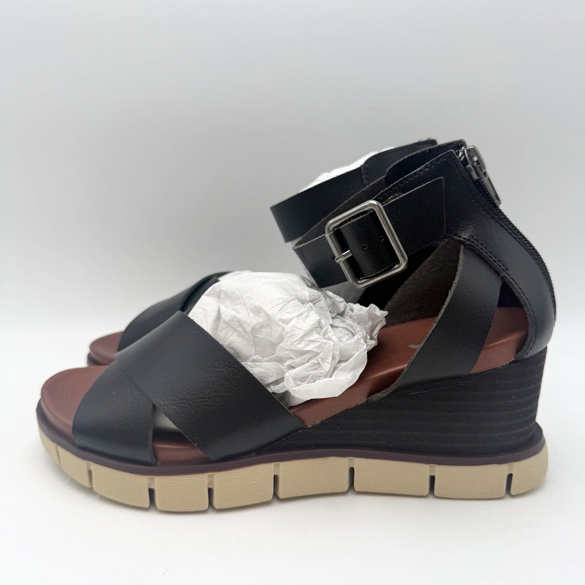 MIA Womens Lauri Platform Wedge Sandals Size 6.5 M Black Vegan Leather NWOB