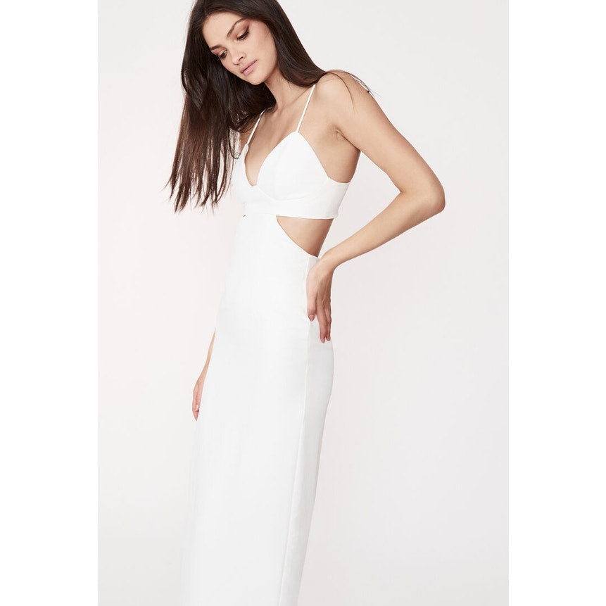 BARDOT Women's Cut Out Slit Midi Dress US 8 Medium White Ivory Tank V Neck NWT