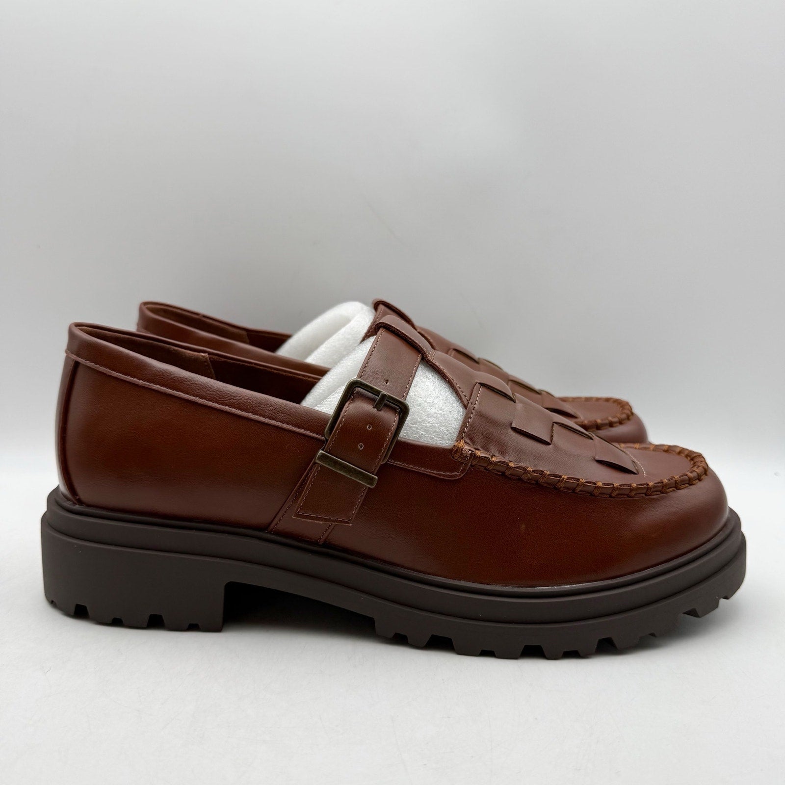 Bella Vita Womens Makell Lug Loafers US 11 WW Dark Tan Mary Jane NIB