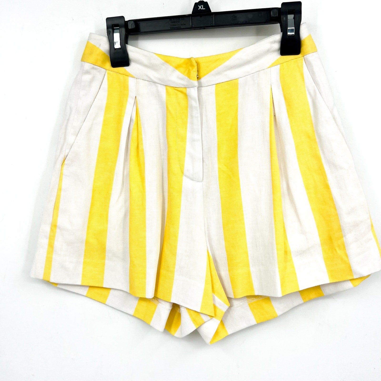 L'AGENCE Women's Vittoria Striped Linen-Cotton Shorts Size 0 Yellow White NWT