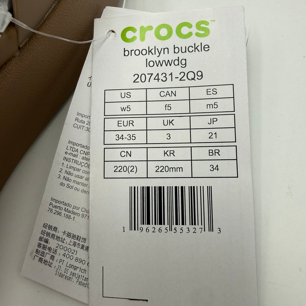 Crocs Womens Brooklyn Buckle Low Wedge Sandals Size 5 EU 34-35 Latte Brown NWT