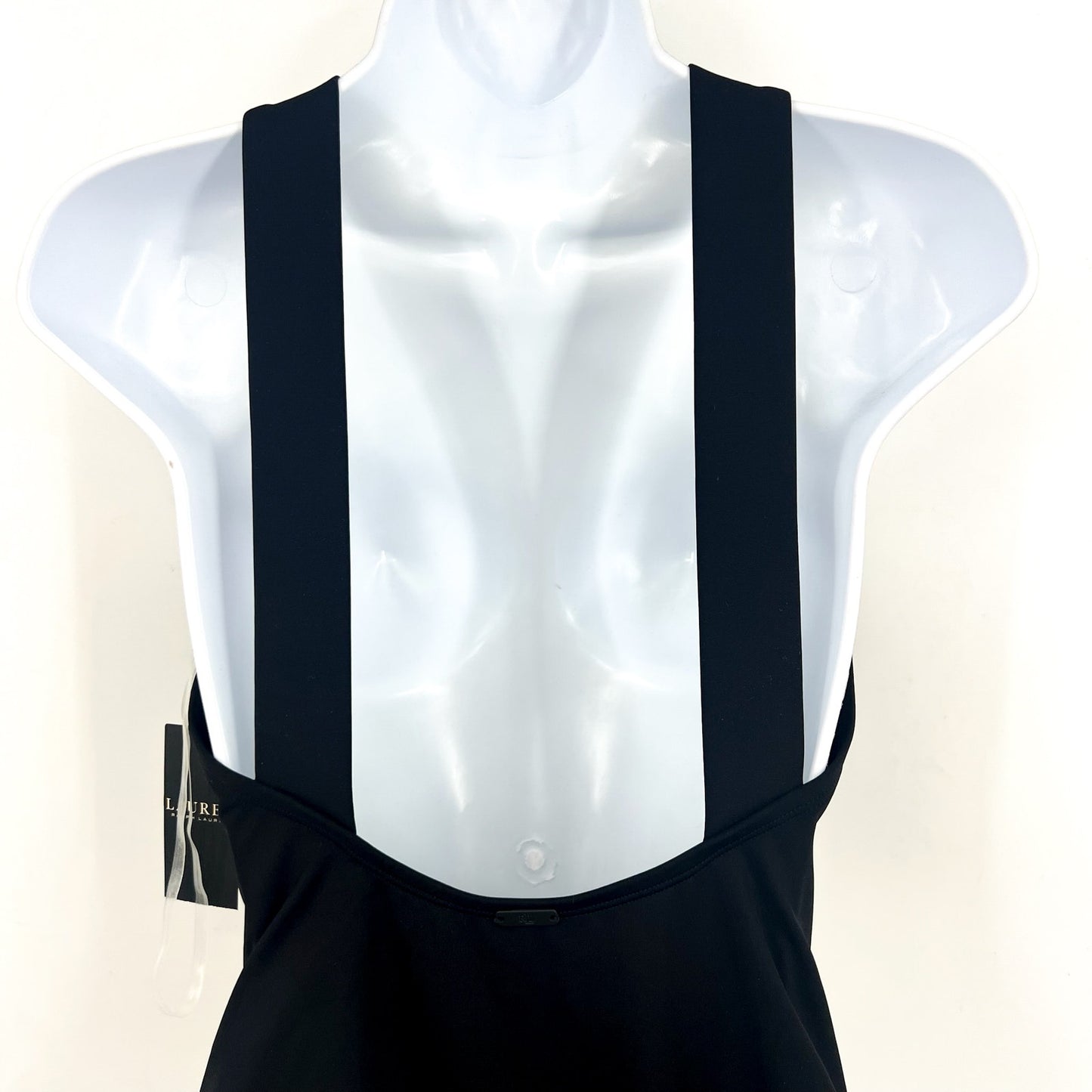 LAUREN RALPH LAUREN Sculpting Cross Front One Piece Swimsuit 14 Black OTS NWT