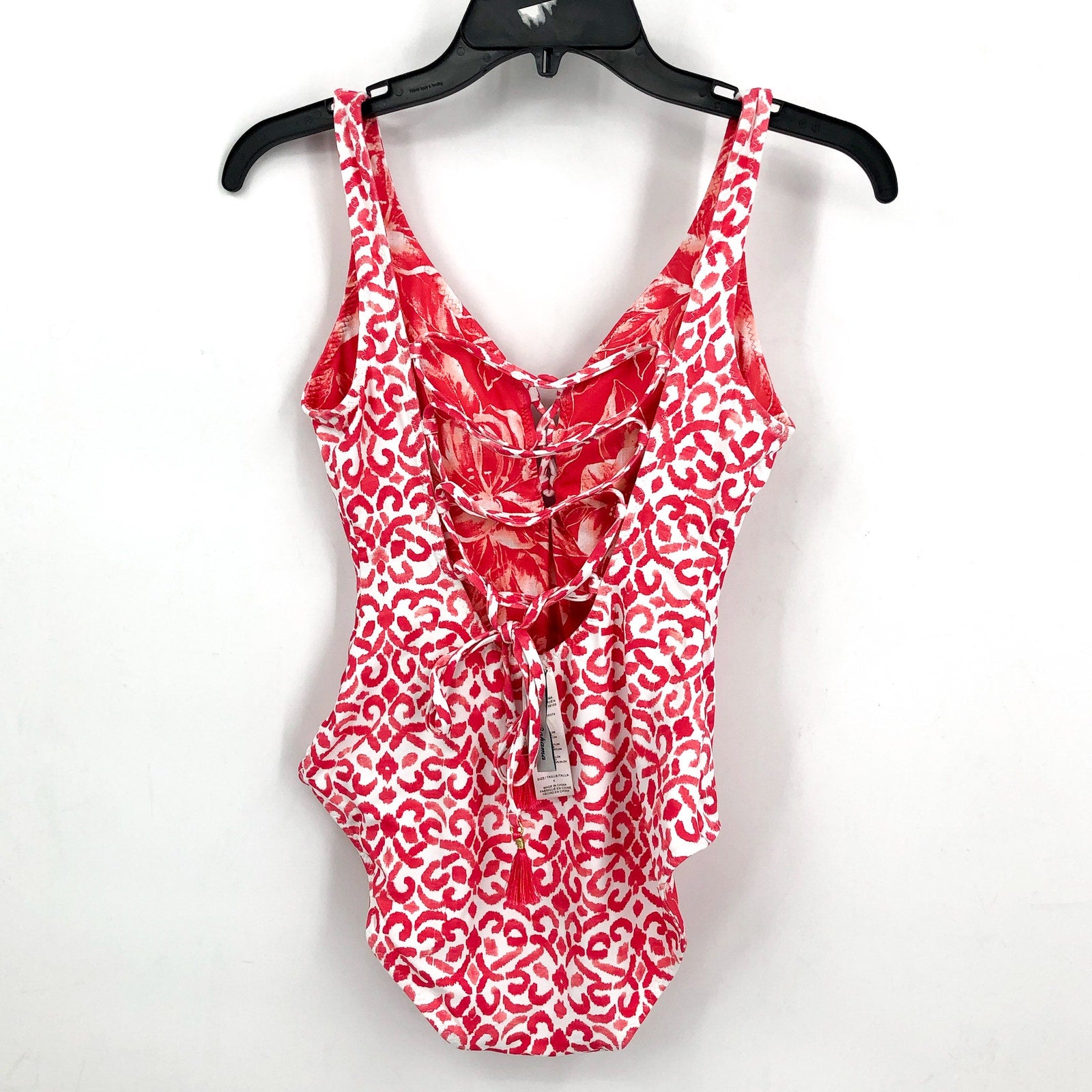 TOMMY BAHAMA Scrolls Reversible One-Piece Swimsuit Size 4 Pink Lace Back NWOT