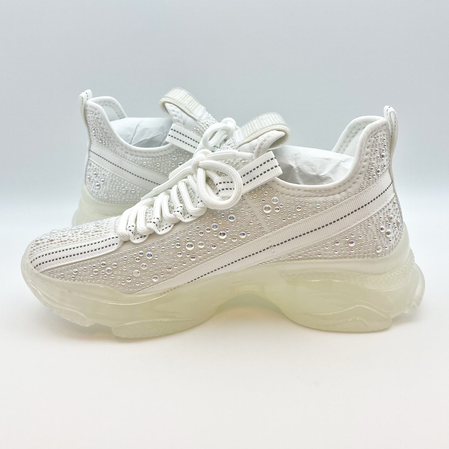 Steve Madden Women's Maxima Sneaker Size 8.5 White Rhinestone Embellished NIB