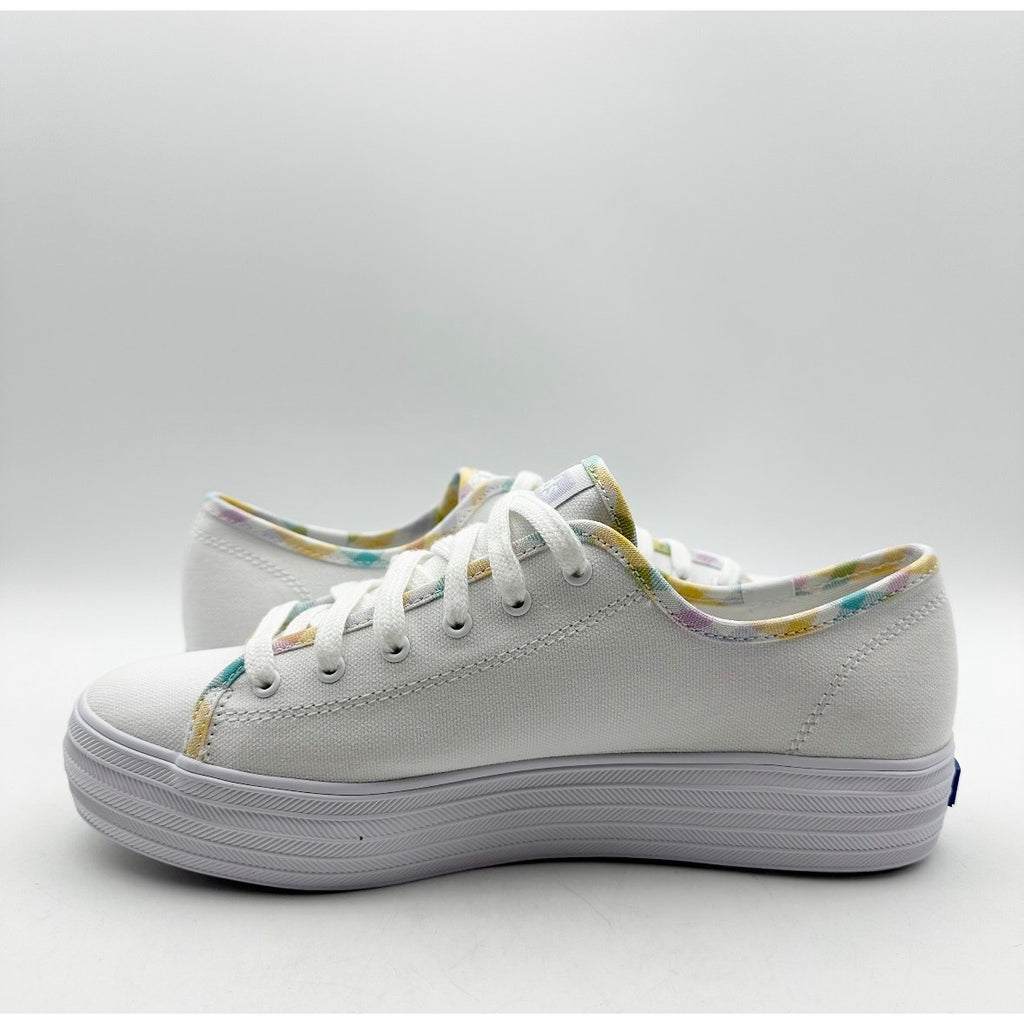 Keds Womens Triple Kick Canvas Sneaker Size 7 White Multicolor Metallic NIB