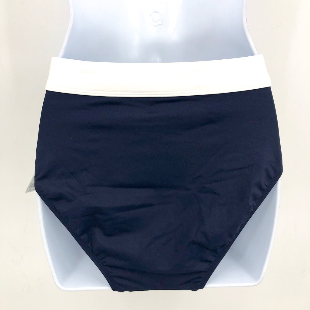 LAUREN RALPH LAUREN Bel Air Bikini Bottom Size 8 Navy Blue Banded High Waist NWT