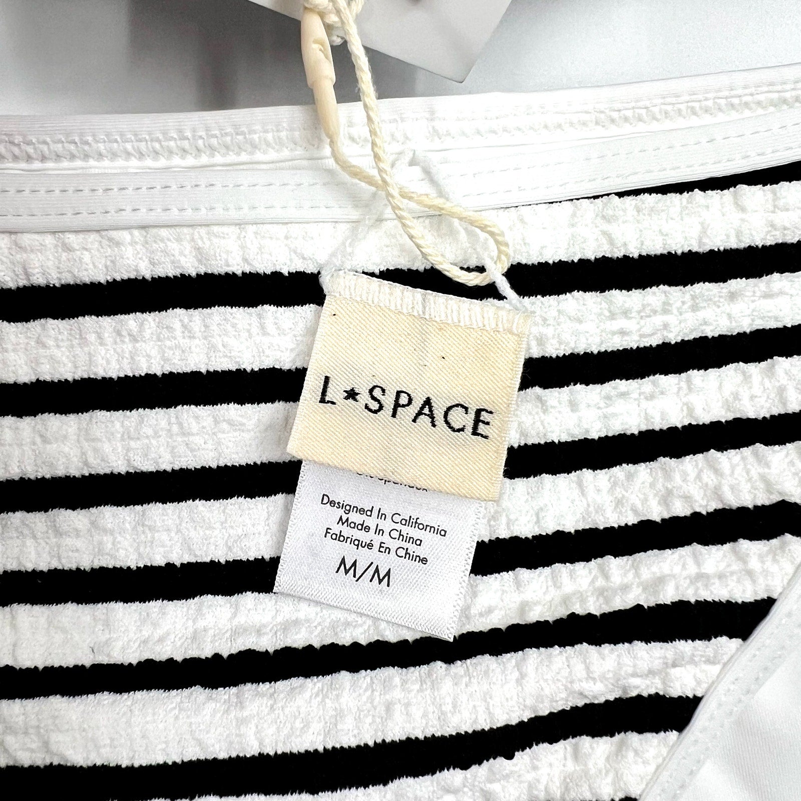 L*SPACE Women's Suzi Classic Bikini Bottom Medium Black White Stripe Ribbed NWT