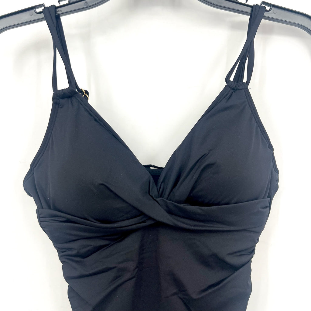 LAUREN RALPH LAUREN Double Strap Twist Tankini Top Size 4 Black Underwire NWT