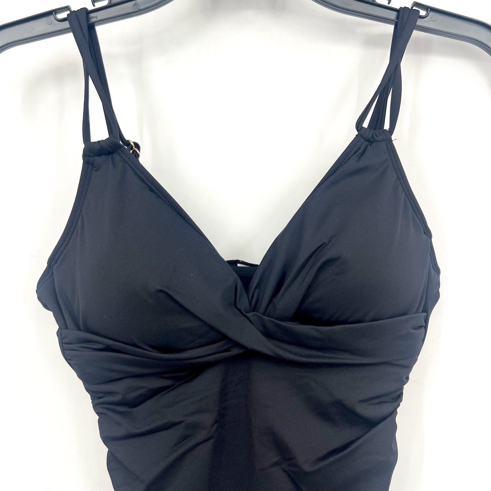LAUREN RALPH LAUREN Double Strap Twist Tankini Top Size 4 Black Underwire NWT