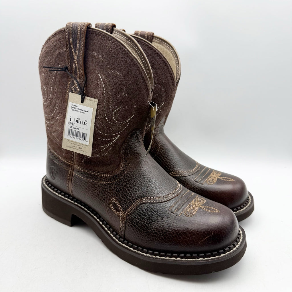 Ariat Womens Fatbaby Heritage Cowboy Dapper Boots US 8 M Brown Leather NWOB