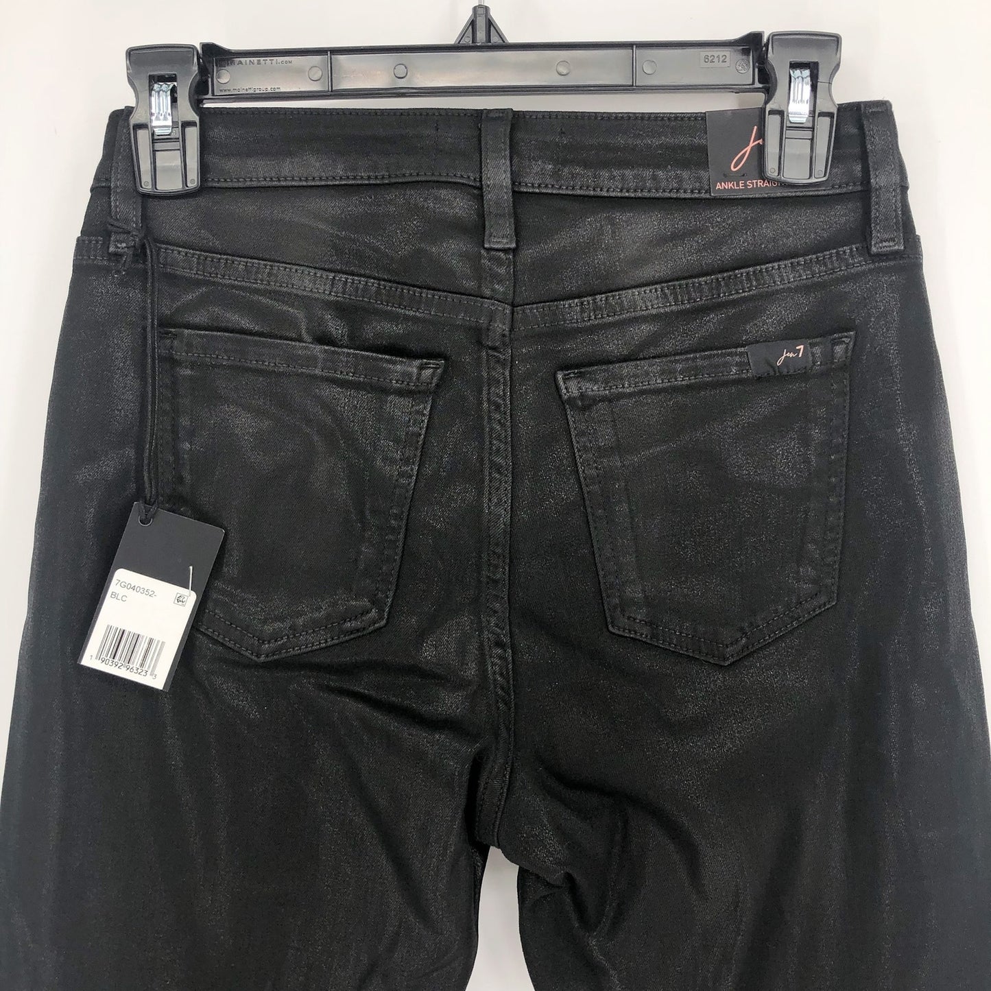 JEN 7 7 FOR ALL MANKIND Ankle Straight Leg Jeans Size 2 Black Coated Denim NWT