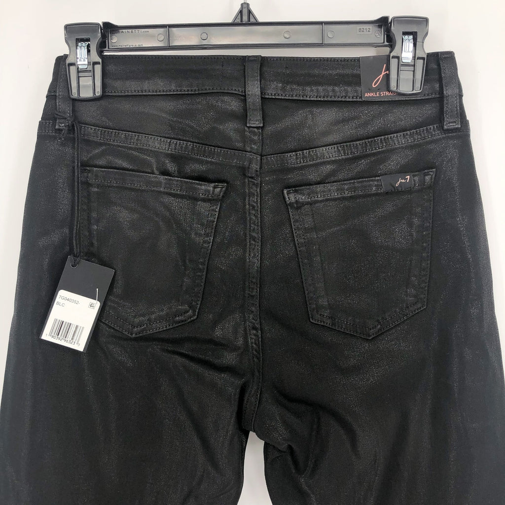 JEN 7 7 FOR ALL MANKIND Ankle Straight Leg Jeans Size 2 Black Coated Denim NWT