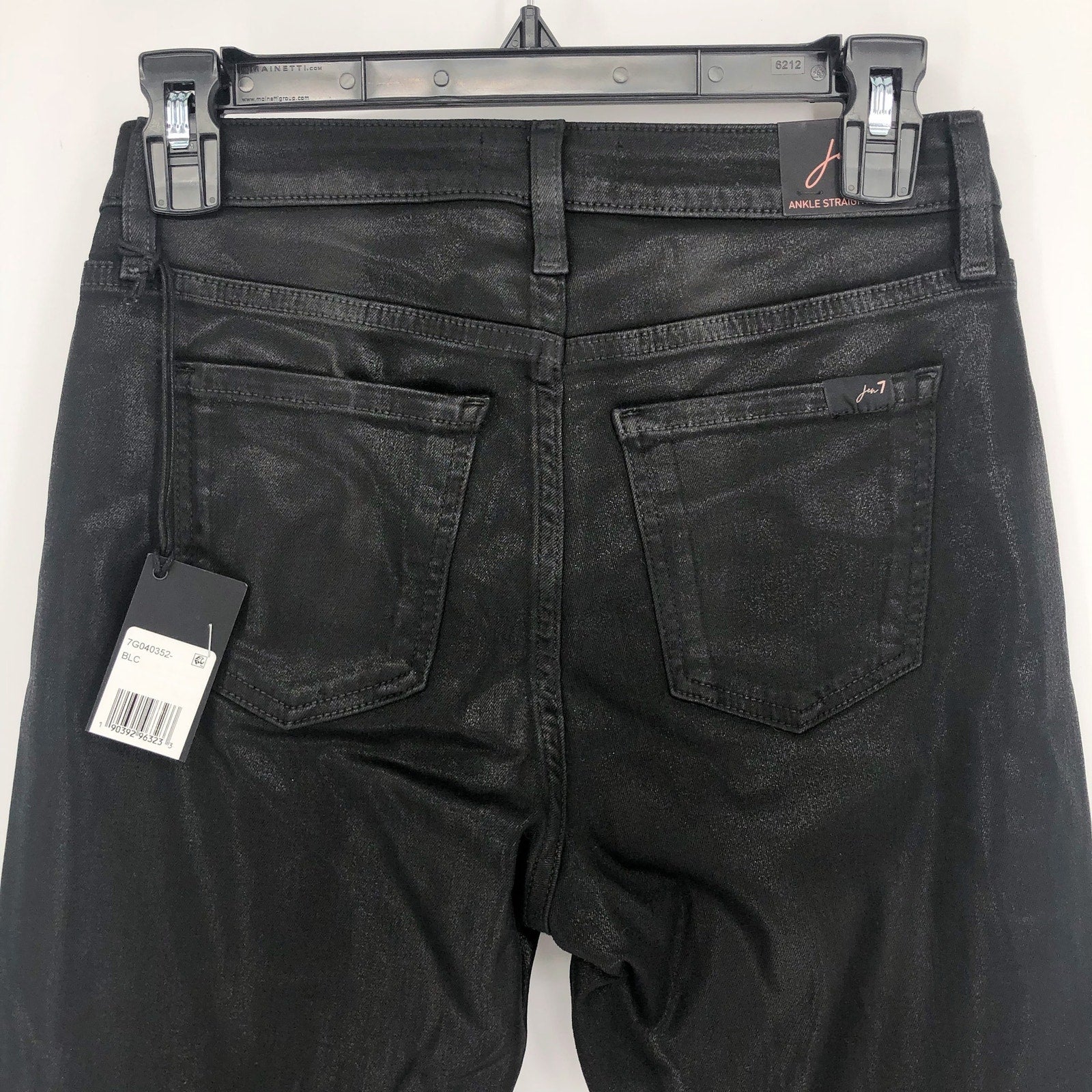 JEN 7 7 FOR ALL MANKIND Ankle Straight Leg Jeans Size 2 Black Coated Denim NWT