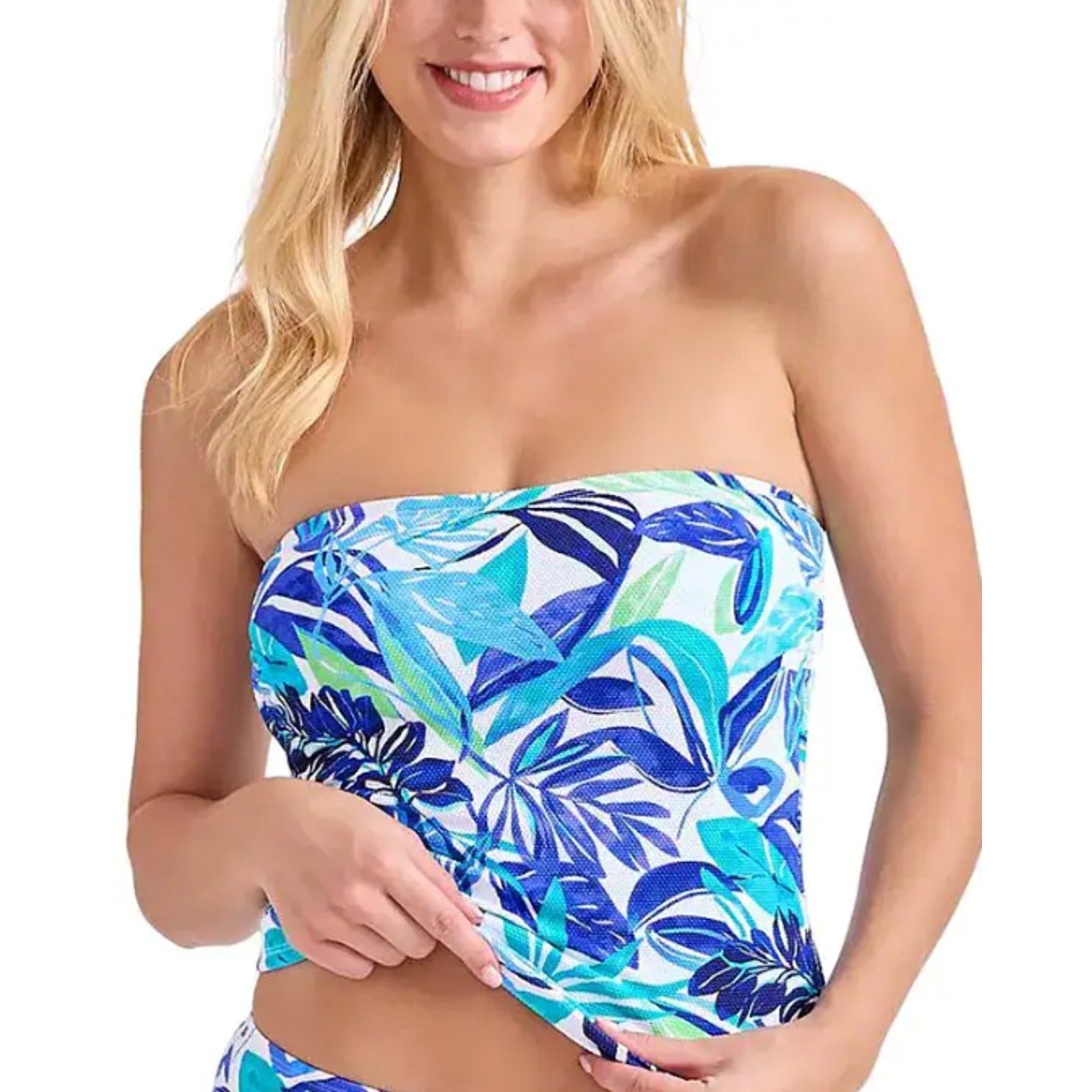TOMMY BAHAMA Marina Bandeau Tankini Top Large Beach Glass Blue Island Cays NWT