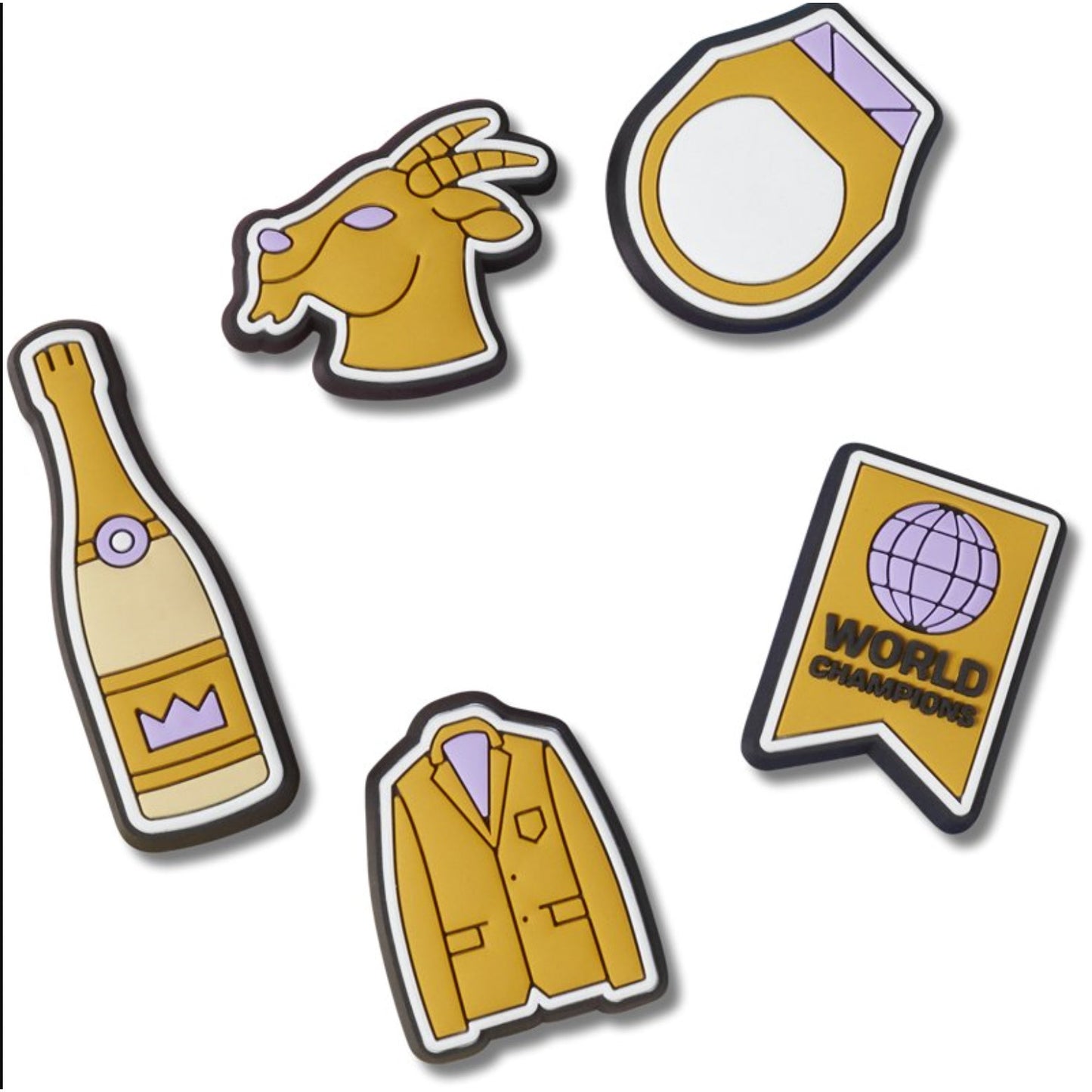 Crocs Winner Jibbitz Charm 5-Pack - Gold Champagne GOAT Ring Banner NWT