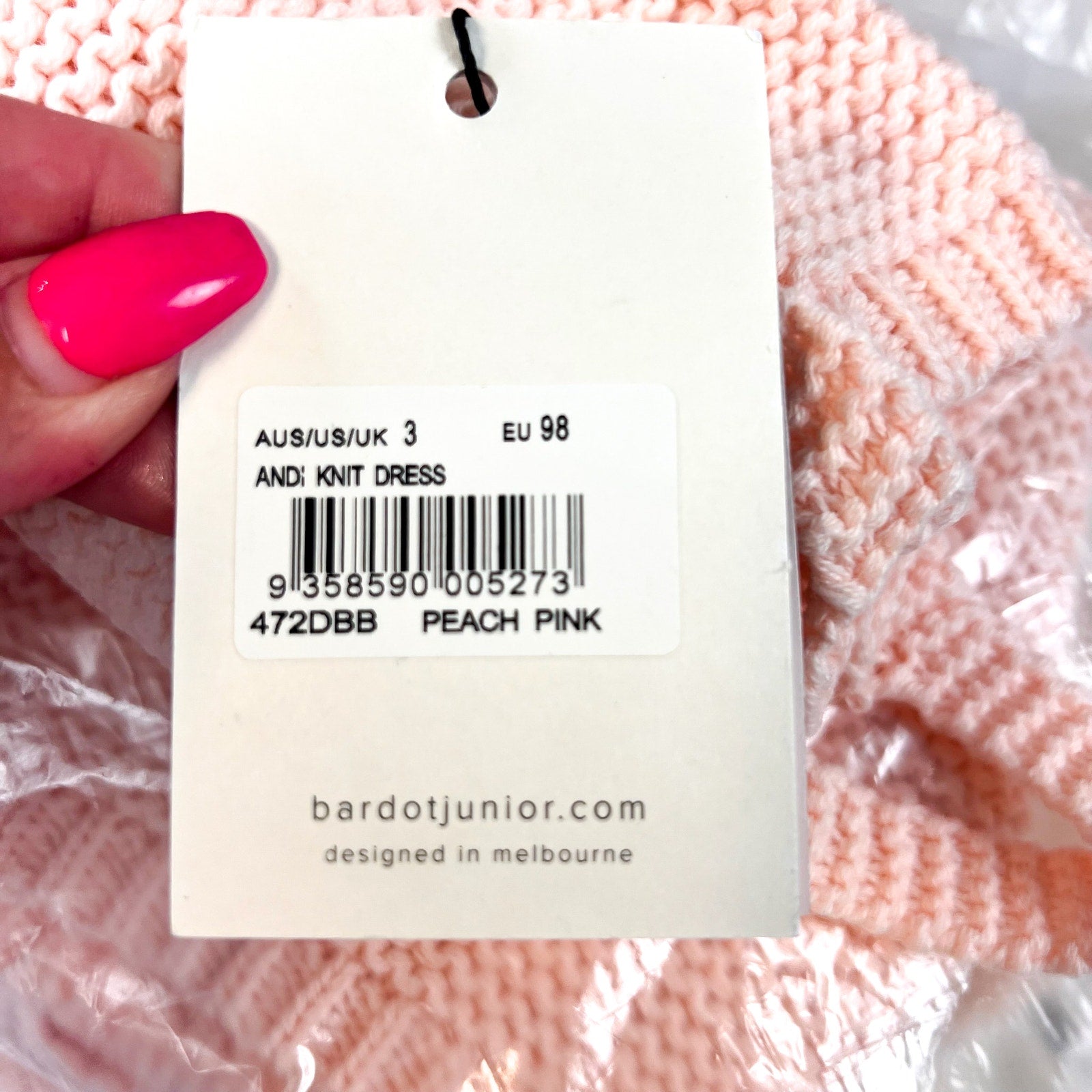 BARDOT Toddler Girl's Andi Knit Dress Size 3 Peach Pink Halter Neck NWT