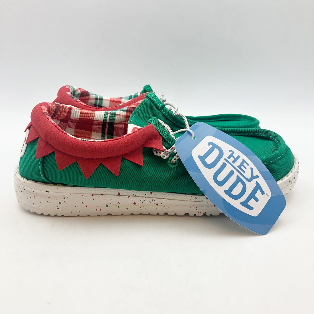Hey Dude Kids Wally Holiday Elf Slip-On Casual Shoes 5 YOUTH Green Red NWOB