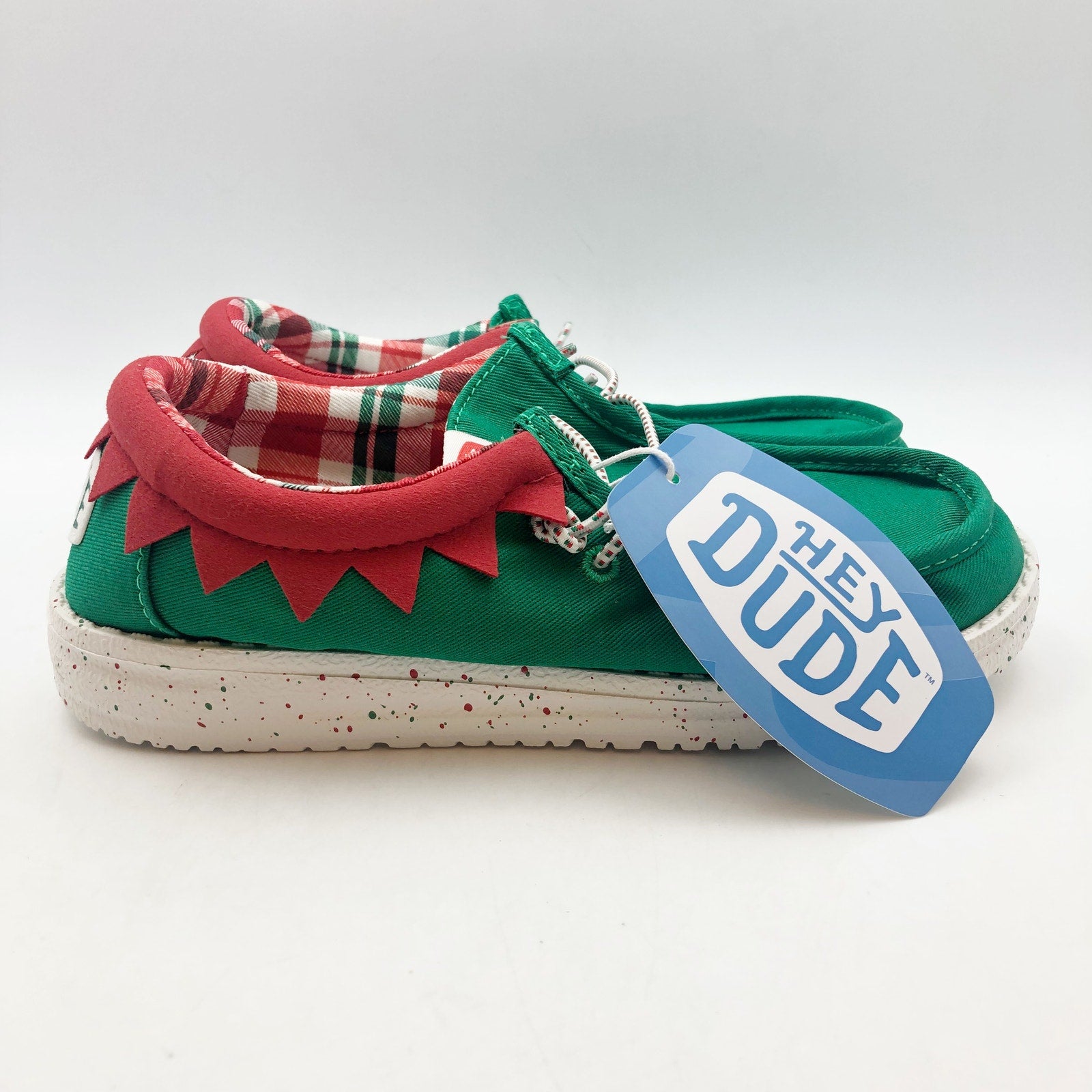 Hey Dude Kids Wally Holiday Elf Slip-On Casual Shoes 5 YOUTH Green Red NWOB