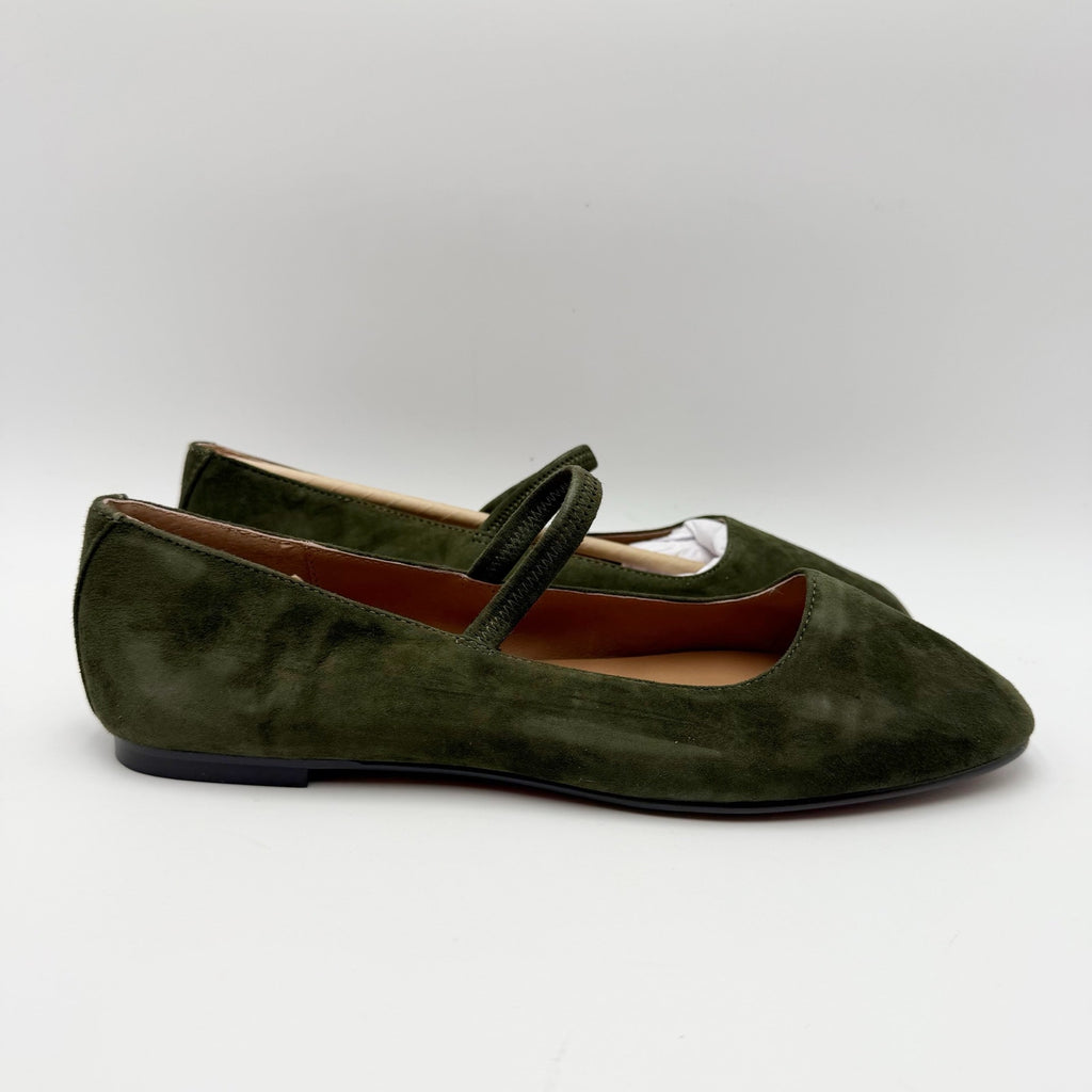Madewell Womens Greta Elastic Mary Jane Flats Size 7.5 M Loden Green Suede NIB