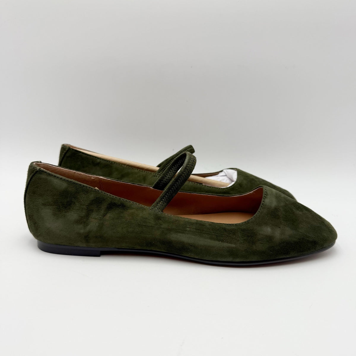 Madewell Womens Greta Elastic Mary Jane Flats Size 7.5 M Loden Green Suede NIB