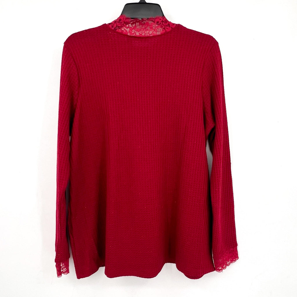 LOGO LORI GOLDSTEIN Metallic Waffle Knit Top Medium Rumba Red Long Sleeve NWOT