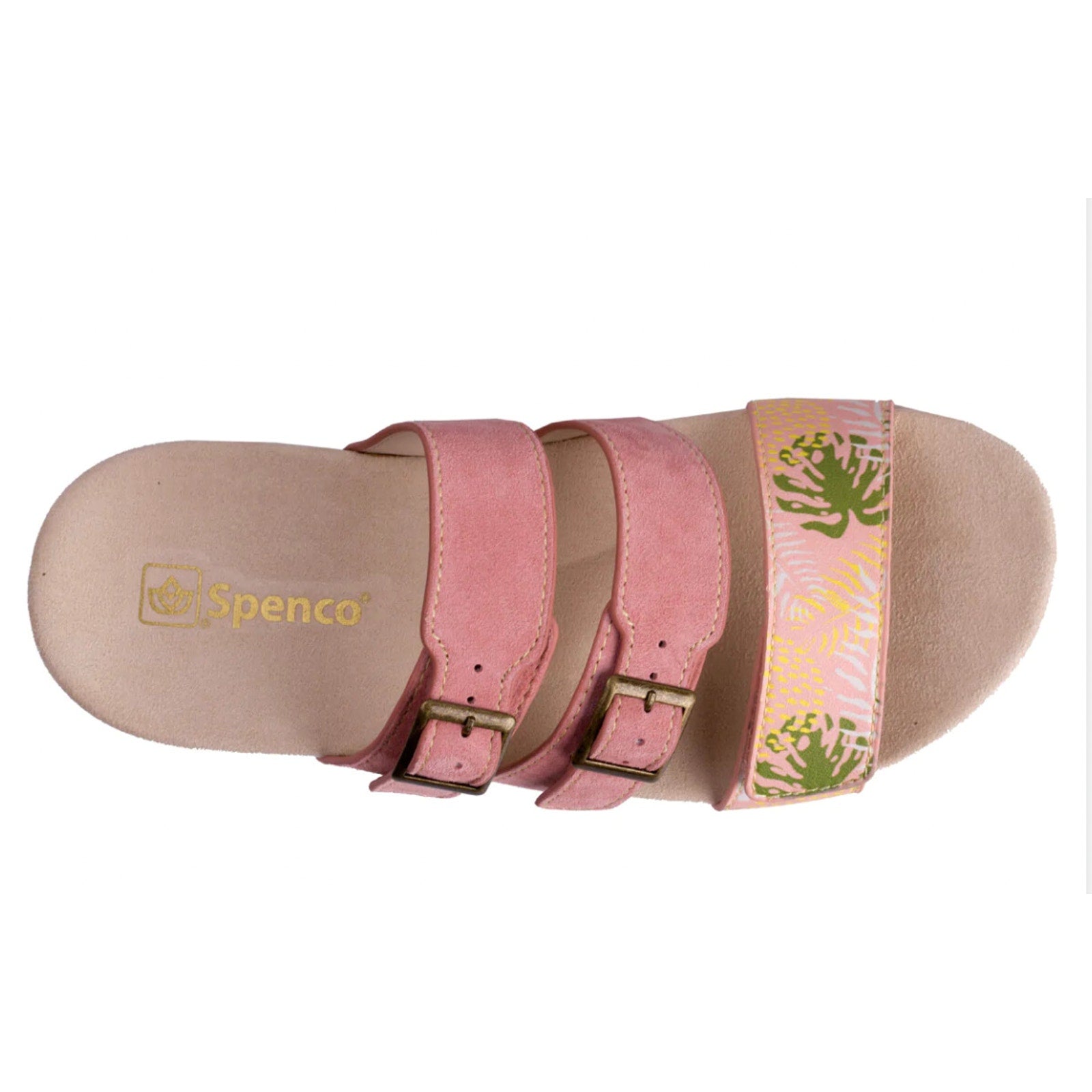 Spenco Womens Orchid Saddle Sandals Size 7.5 Pink Tan 3 Strap Slides NIB