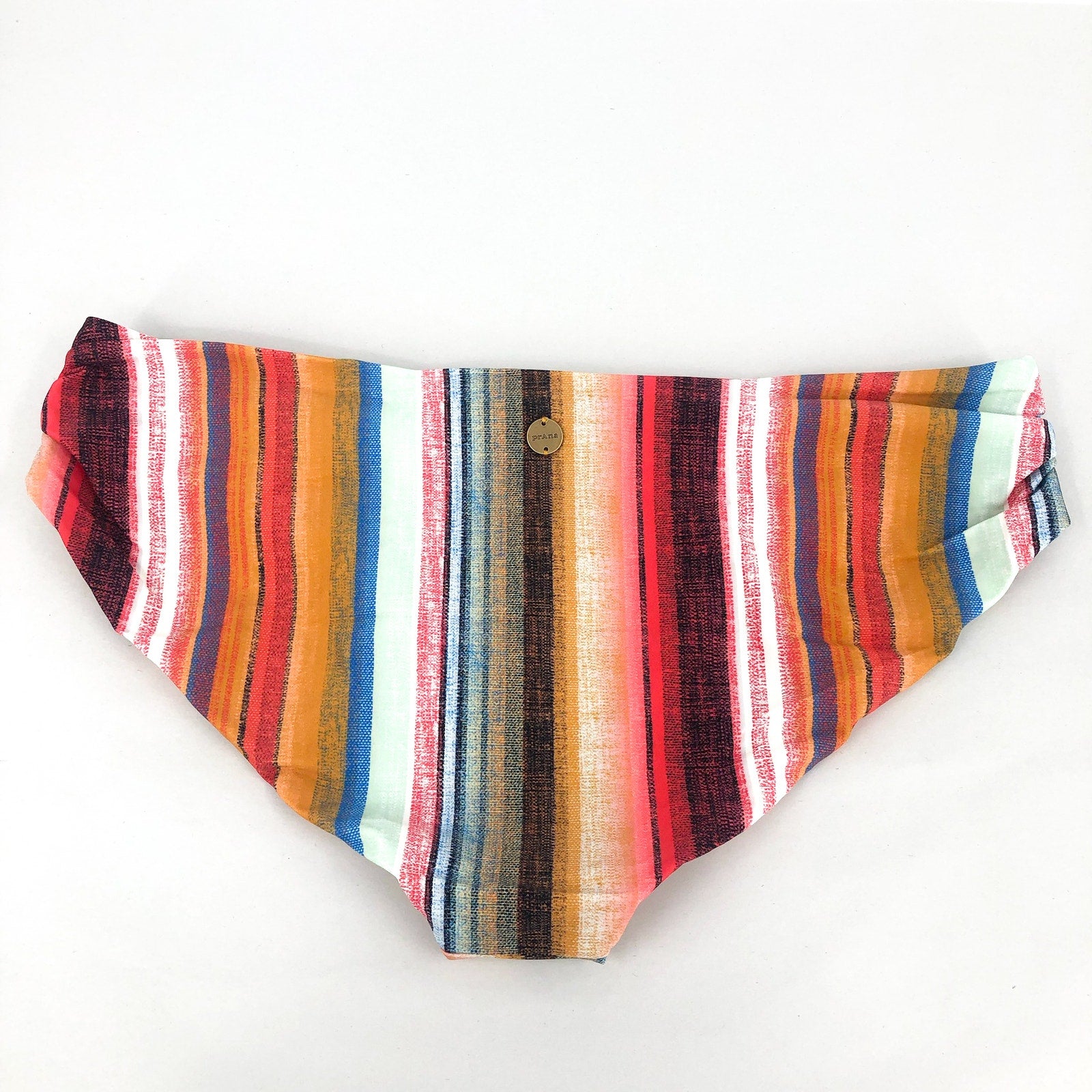 PRANA Women's Marta Bikini Bottoms Large Gold Baja Stripe Hipster NWT