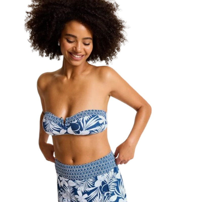 TOMMY BAHAMA Island Cays Blooms Bandeau Bikini Top Small Indigo Tide NWT