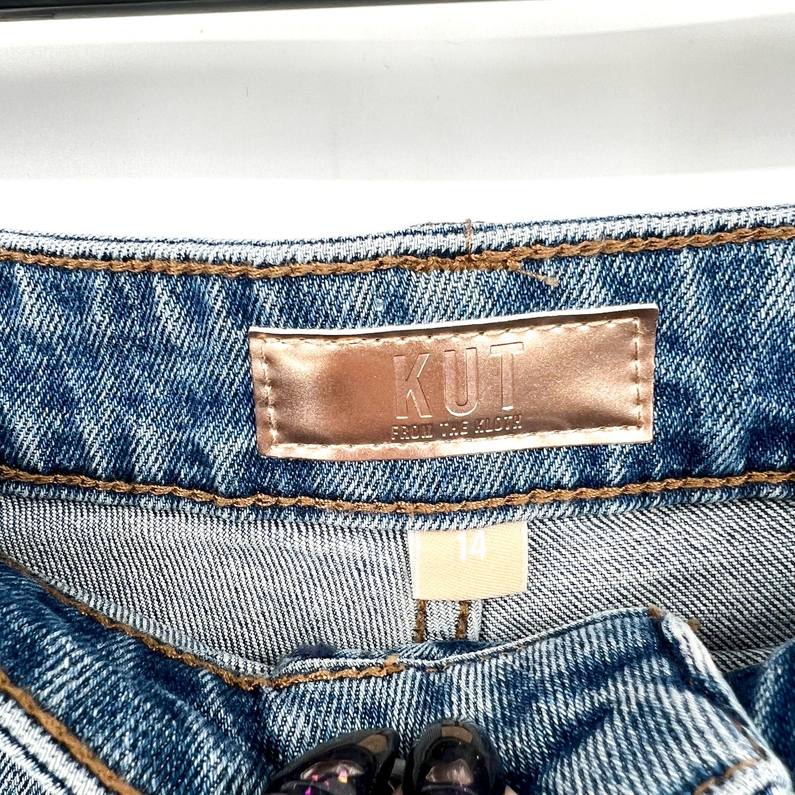 KUT FROM THE KLOTH Taylor Jean Shorts Size 14 Freedom Blue Raw Hem NWT