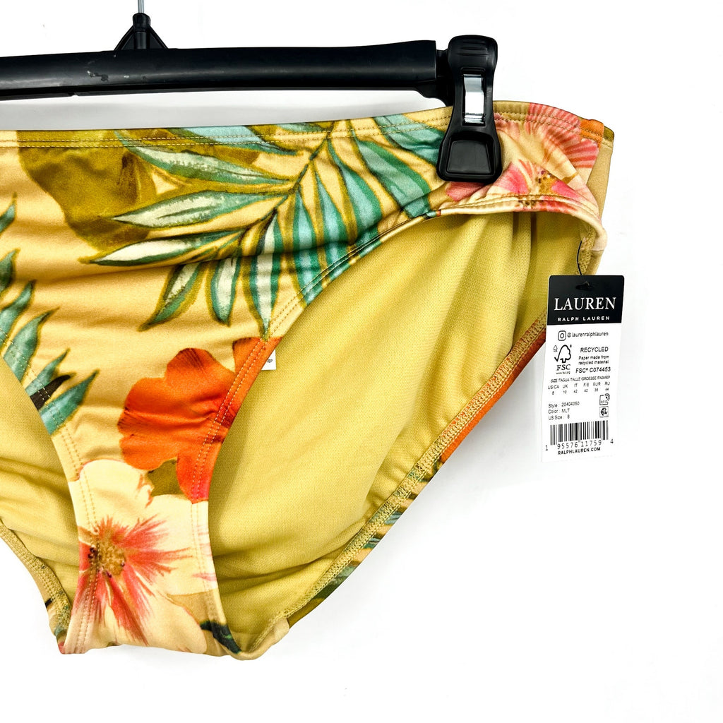 LAUREN RALPH LAUREN Hipster Bikini Bottoms Size 8 Gold Island Tropical Print NWT