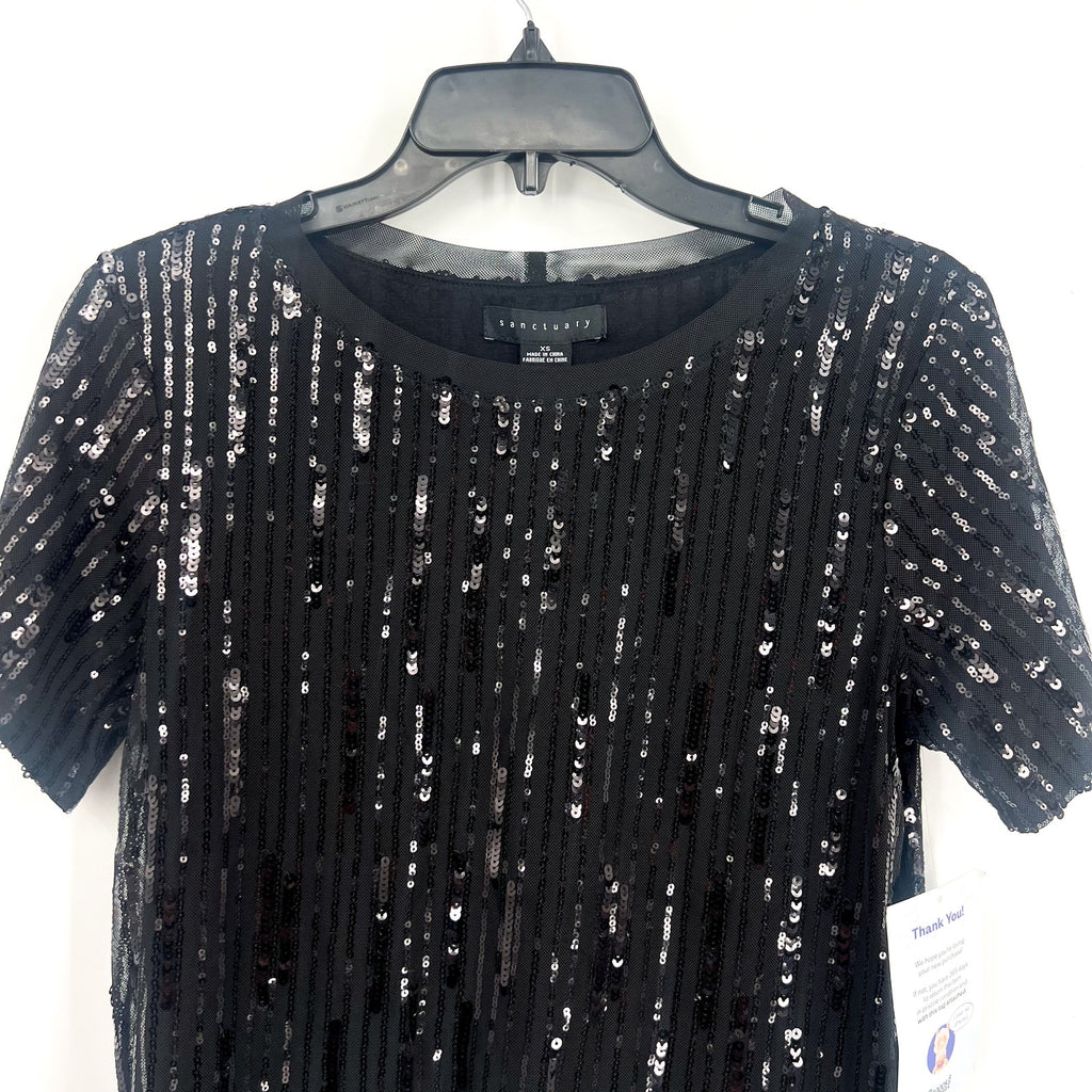 SANCTUARY Women's Sequin Perfect Tee XS Black Short Sleeve NWT