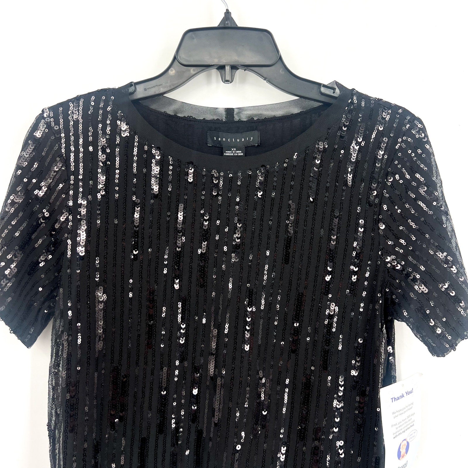 SANCTUARY Women's Sequin Perfect Tee XS Black Short Sleeve NWT