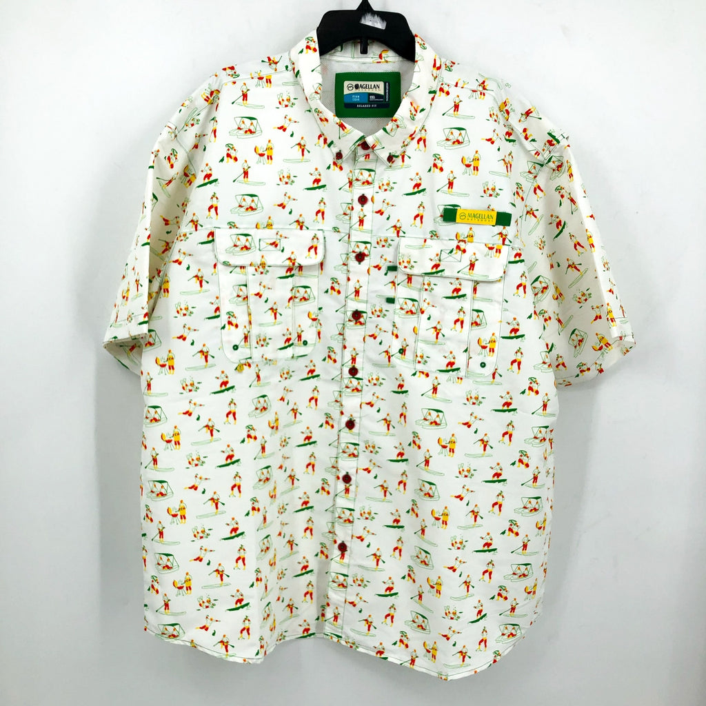 MAGELLAN Mens Life As A Luchador Fishing Shirt 2XL White Print Short Sleeve NWOT