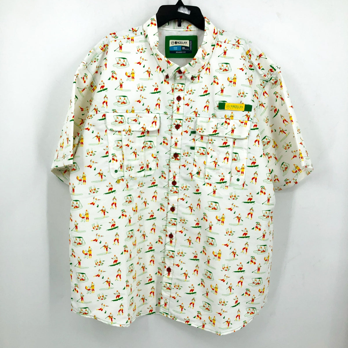 MAGELLAN Mens Life As A Luchador Fishing Shirt 2XL White Print Short Sleeve NWOT