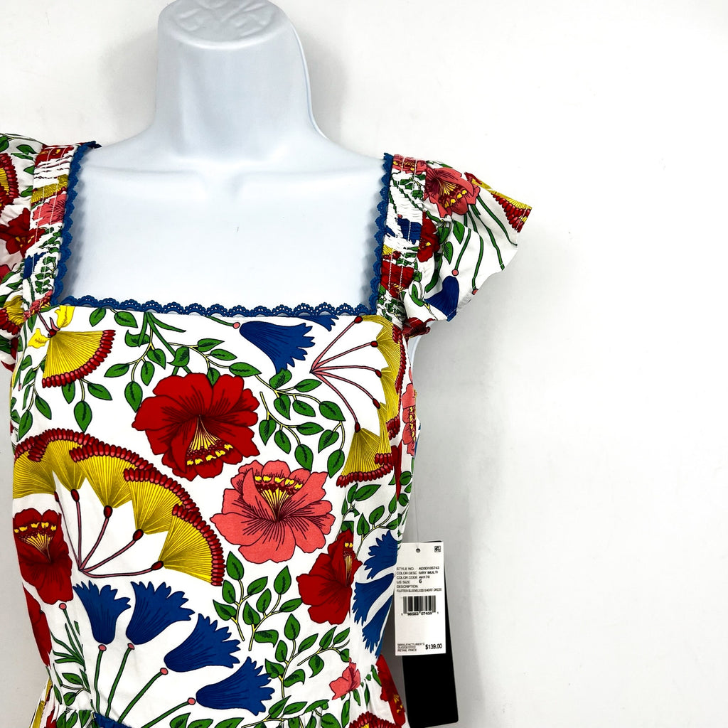 ADRIANNA PAPELL Women's Flutter Sleeveless Short Dress Size 6 White Multi NWT