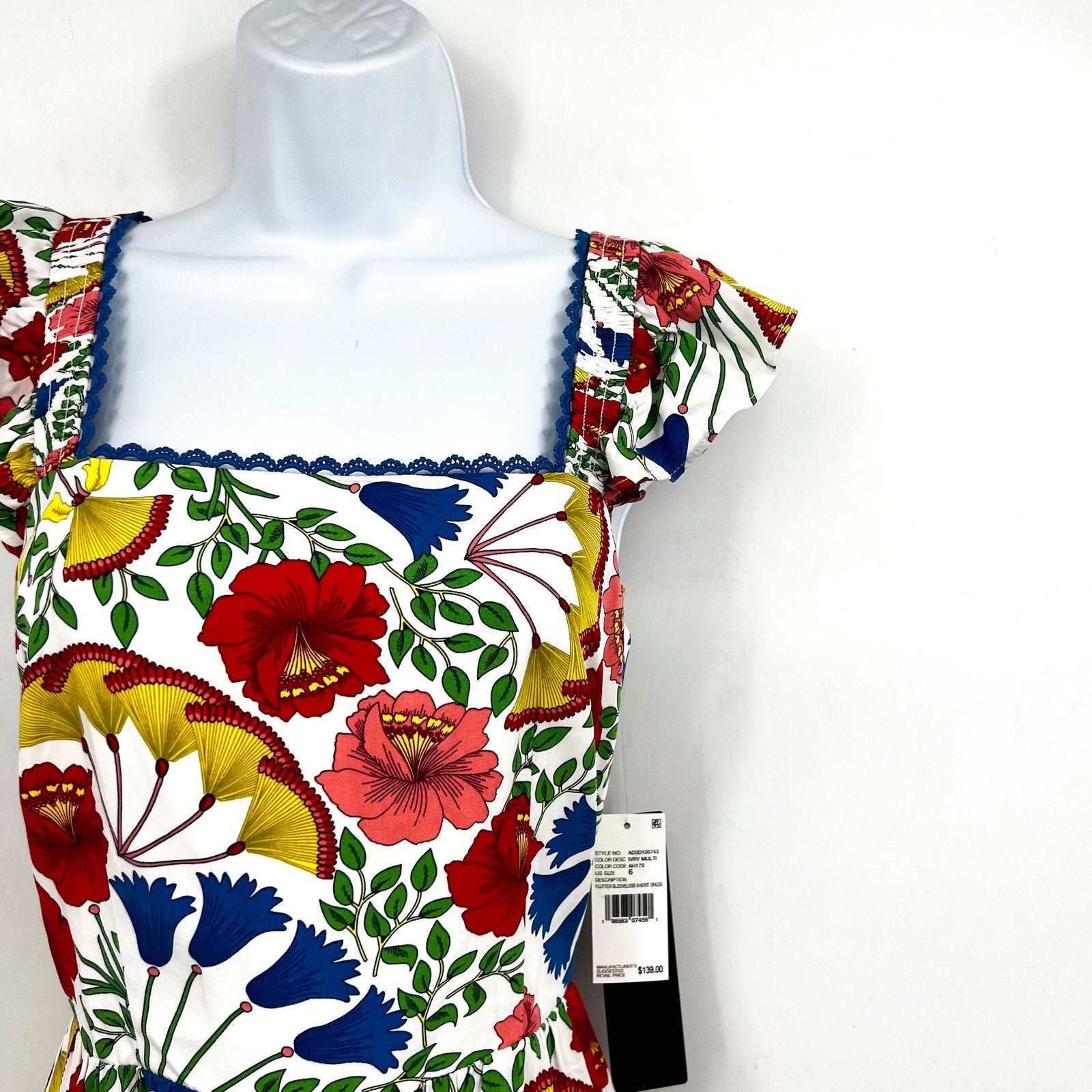 ADRIANNA PAPELL Women's Flutter Sleeveless Short Dress Size 6 White Multi NWT