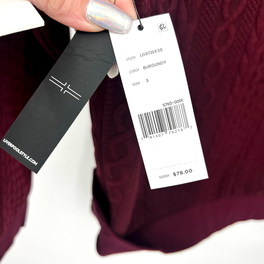 LIVERPOOL Men's Cable Knit Crew Neck Sweater Small Burgundy Red Jacquard NWT