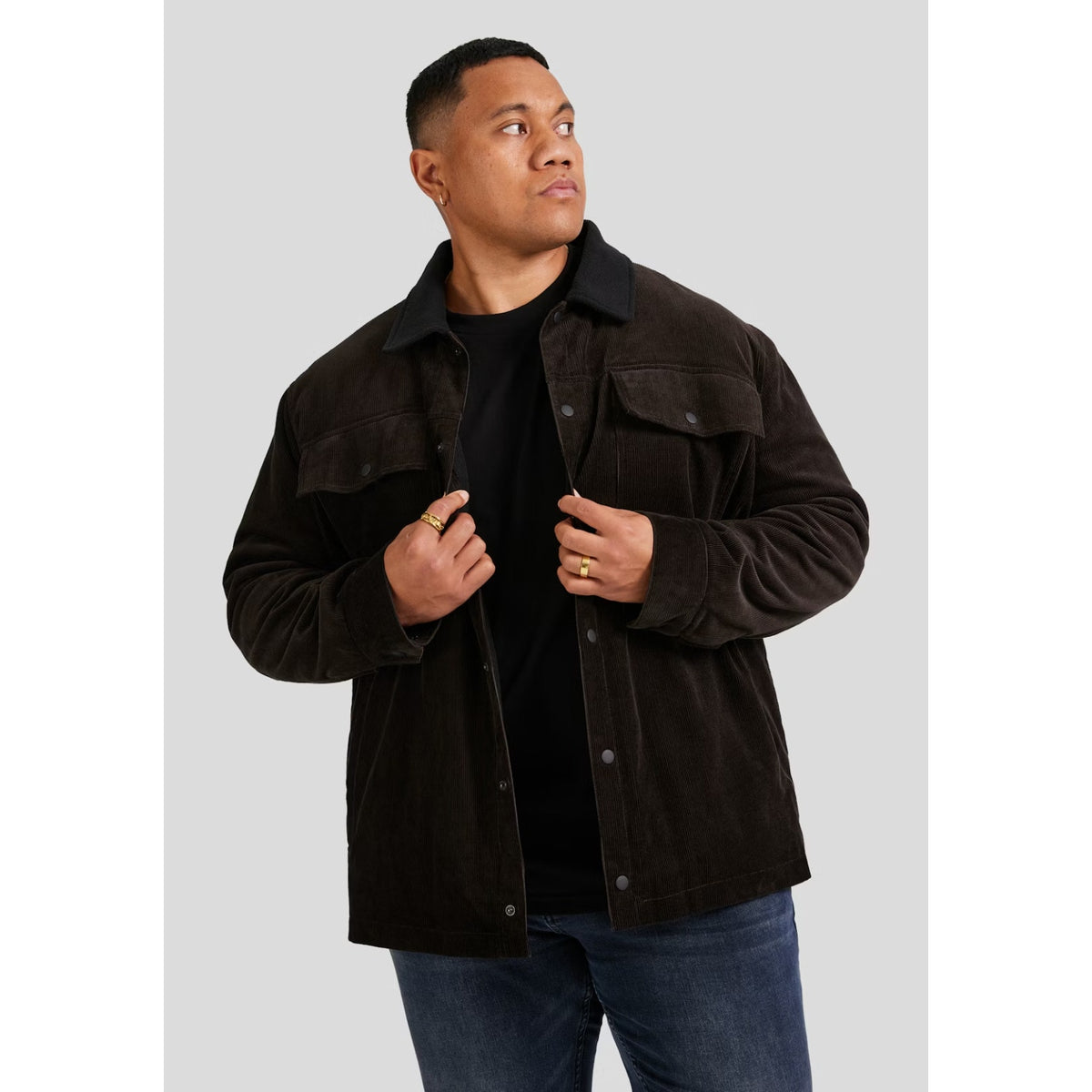 JOHNNY BIGG Men's Corduroy Sherpa Shacket Size 7XL Black Long Sleeve NWOT