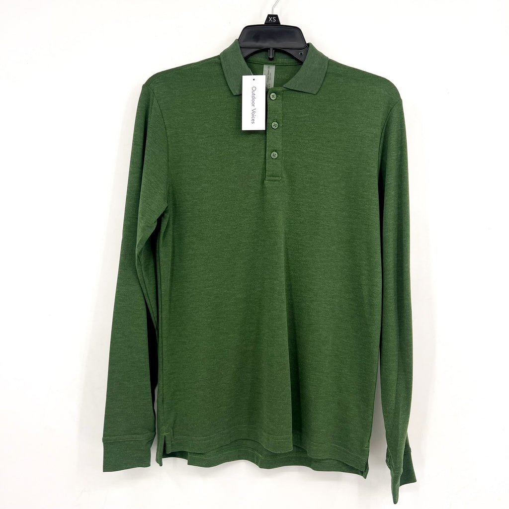OUTDOOR VOICES Men's Birdie Long Sleeve Polo Shirt XXS Greenwoods DriRELEASE NWT