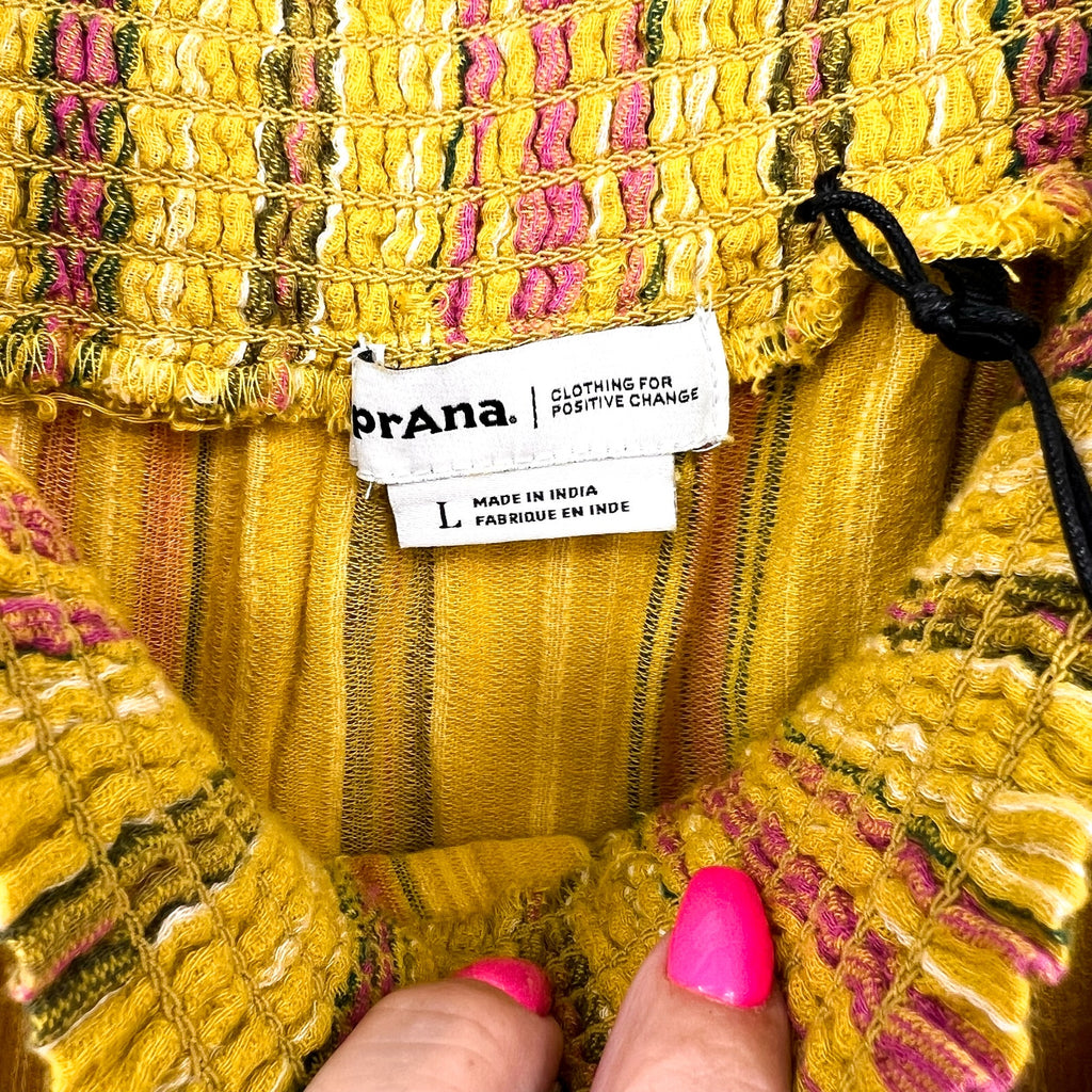 PRANA Women's Little Palm Cami Tank Top Large Yellow Leapfrog Stripe NWT