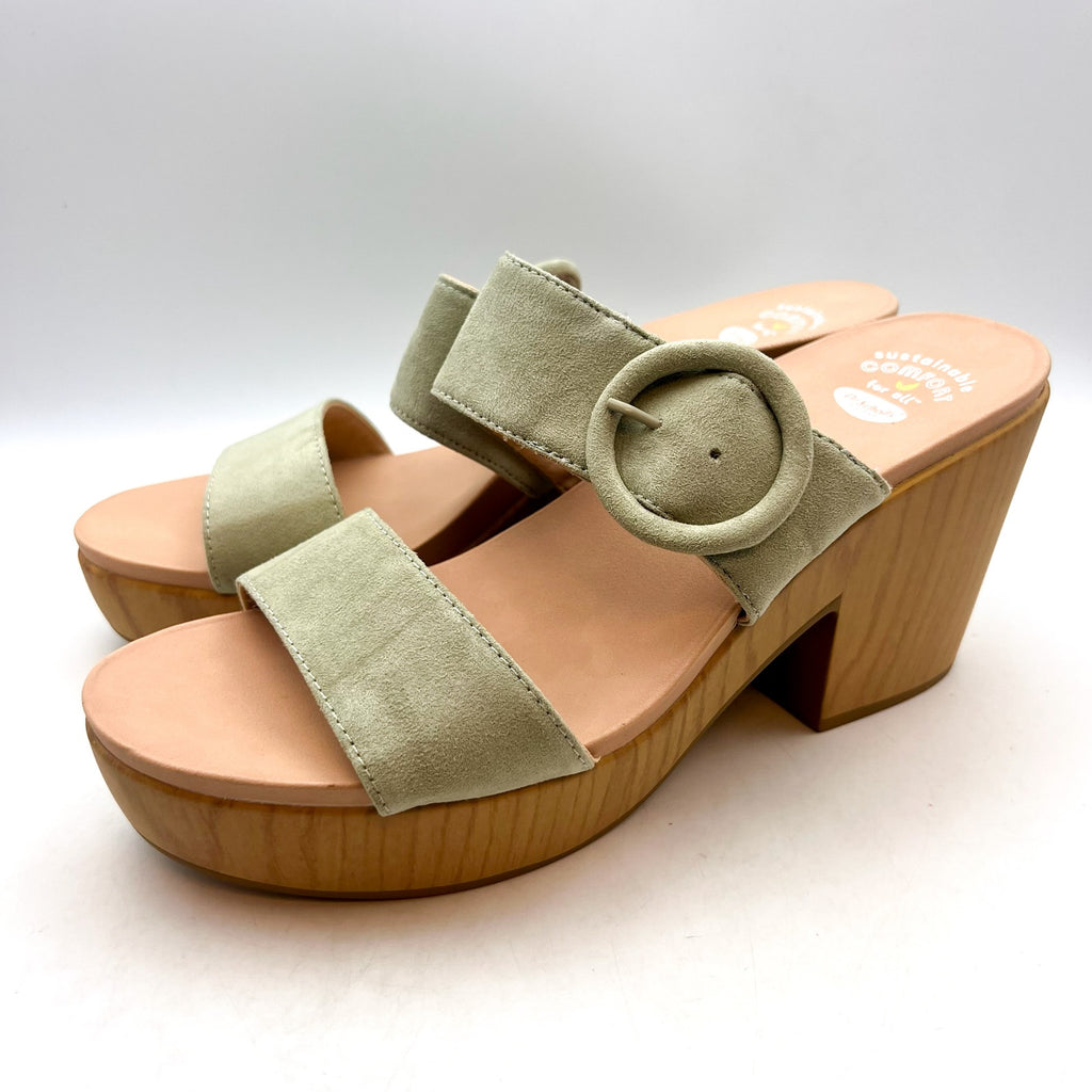 DR. SCHOLL'S Bayside Comfort Platform Sandals Size 11 Pistachio Green NWOB