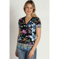 JOHNNY WAS The Janie Favorite Henley Tee Large Jumono Black Short Sleeve NWT