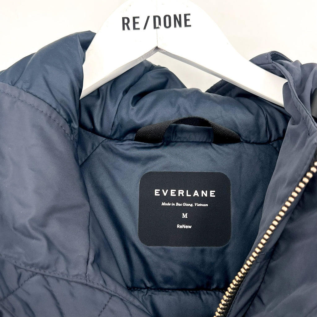 EVERLANE Men's The ReNew Long Parka Jacket Medium Navy Blue Hooded NWOT