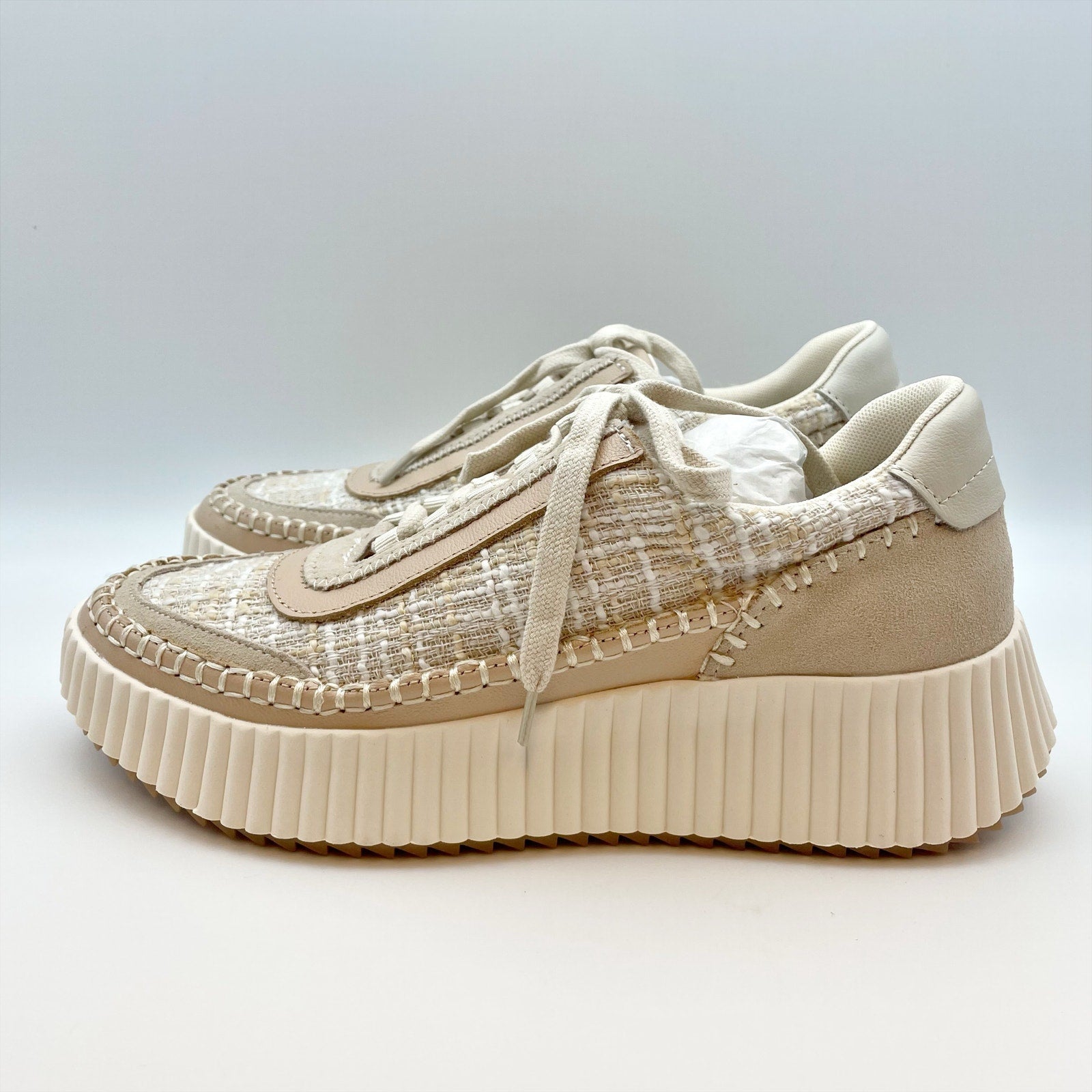 Dolce Vita Womens Dolen Sneaker US 8.5 Ivory Tan Leather Lace-Up Closure NIB
