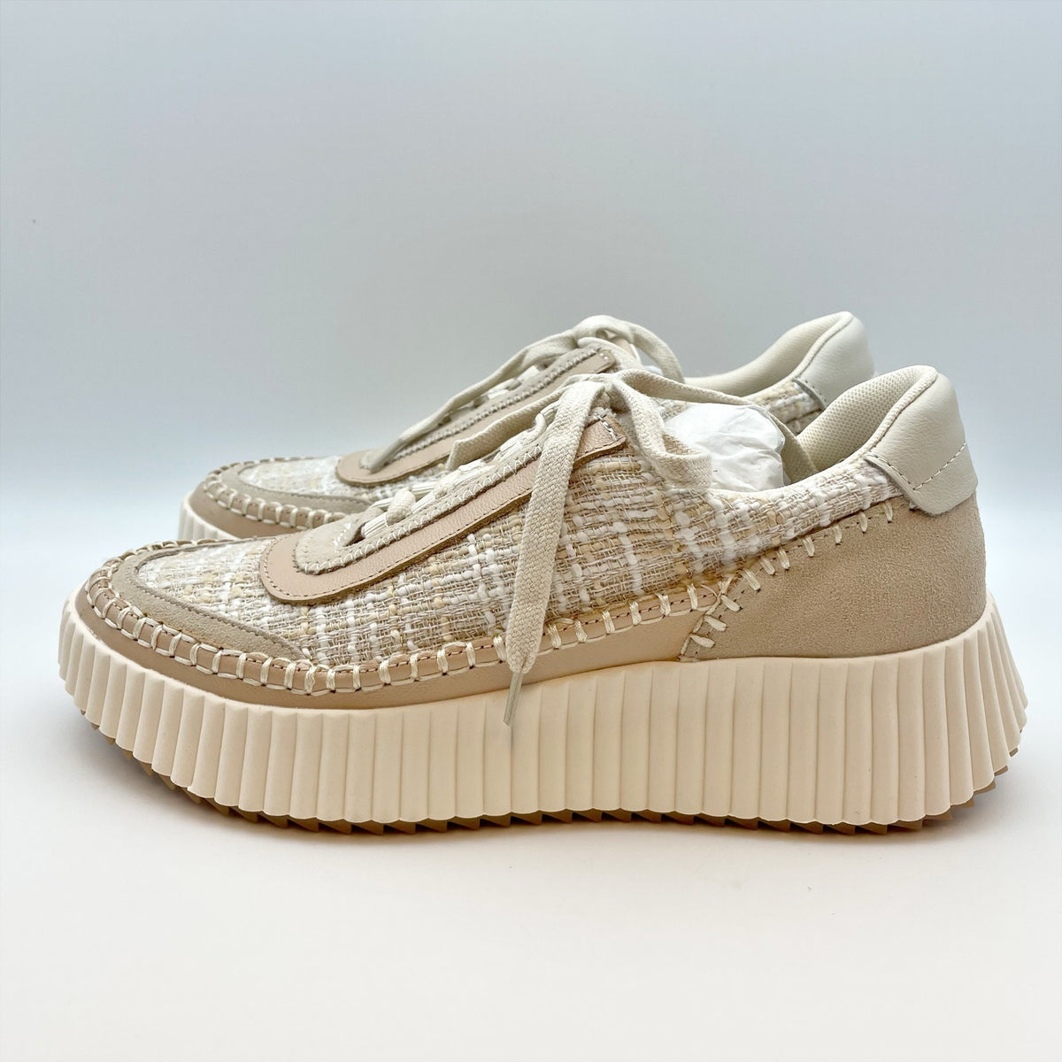 Dolce Vita Womens Dolen Casual Sneaker Size 8.5 Ivory Tan Leather Lace-Up NIB