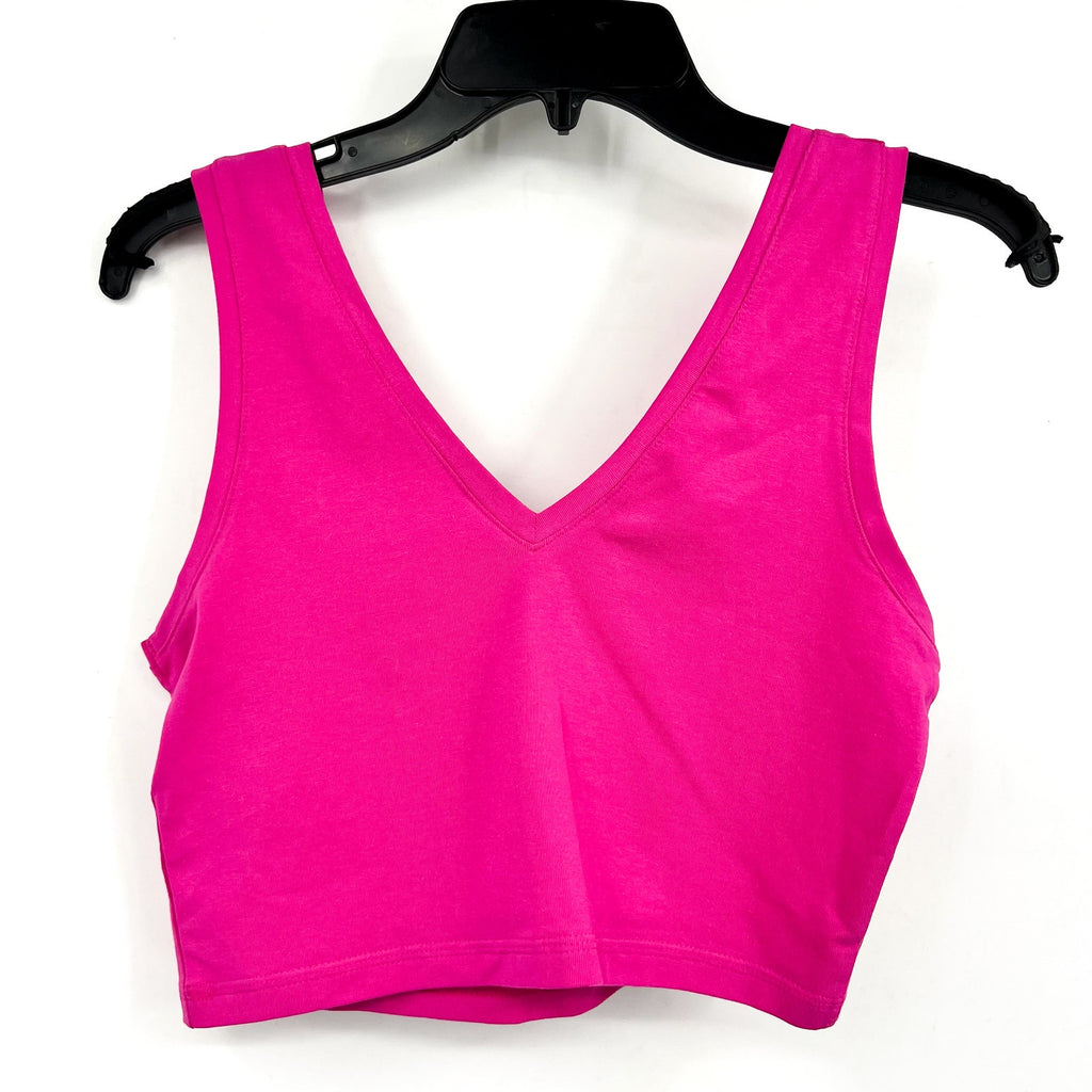ADIDAS Essentials Small Logo Cotton Tank Top XS Pink Crop NWT