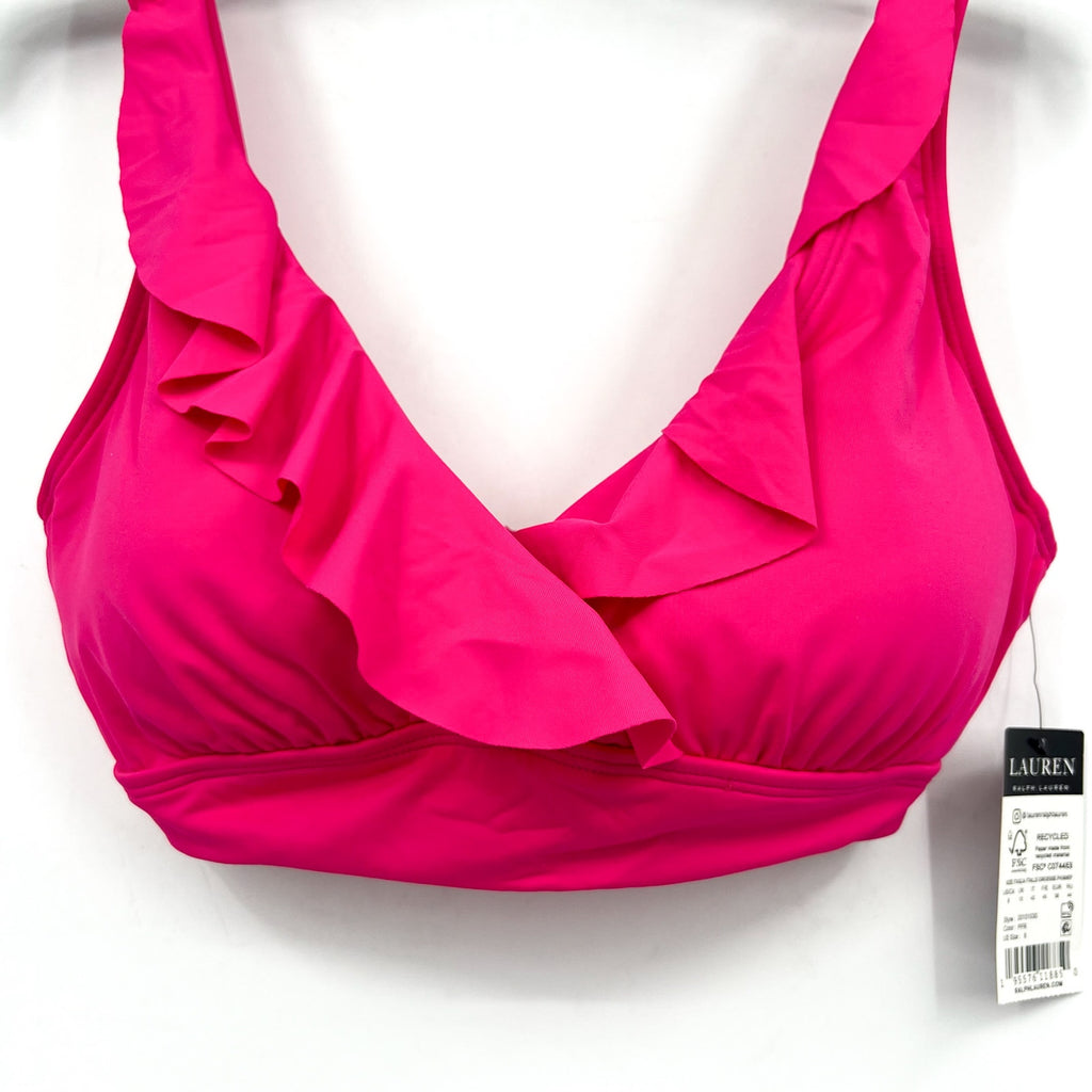 LAUREN RALPH LAUREN Ruffle Bikini Top Size 8 Pink Underwire Beach Club NWT