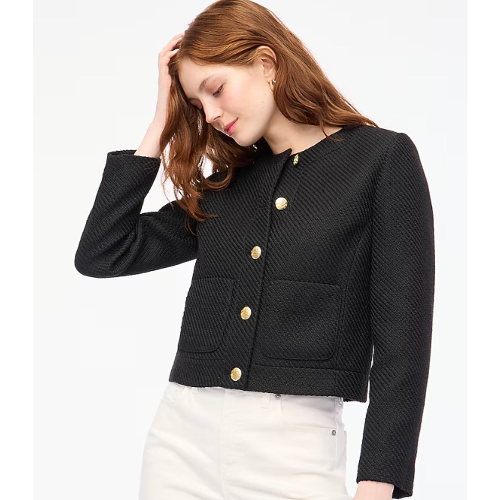 J.Crew Womens Tweed Lady Jacket 00 Petite True Black Blazer BS929 NWT